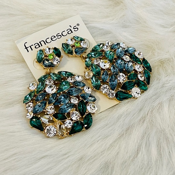 Francesca’s Earrings Blue and Emerald Green New - Picture 4 of 6